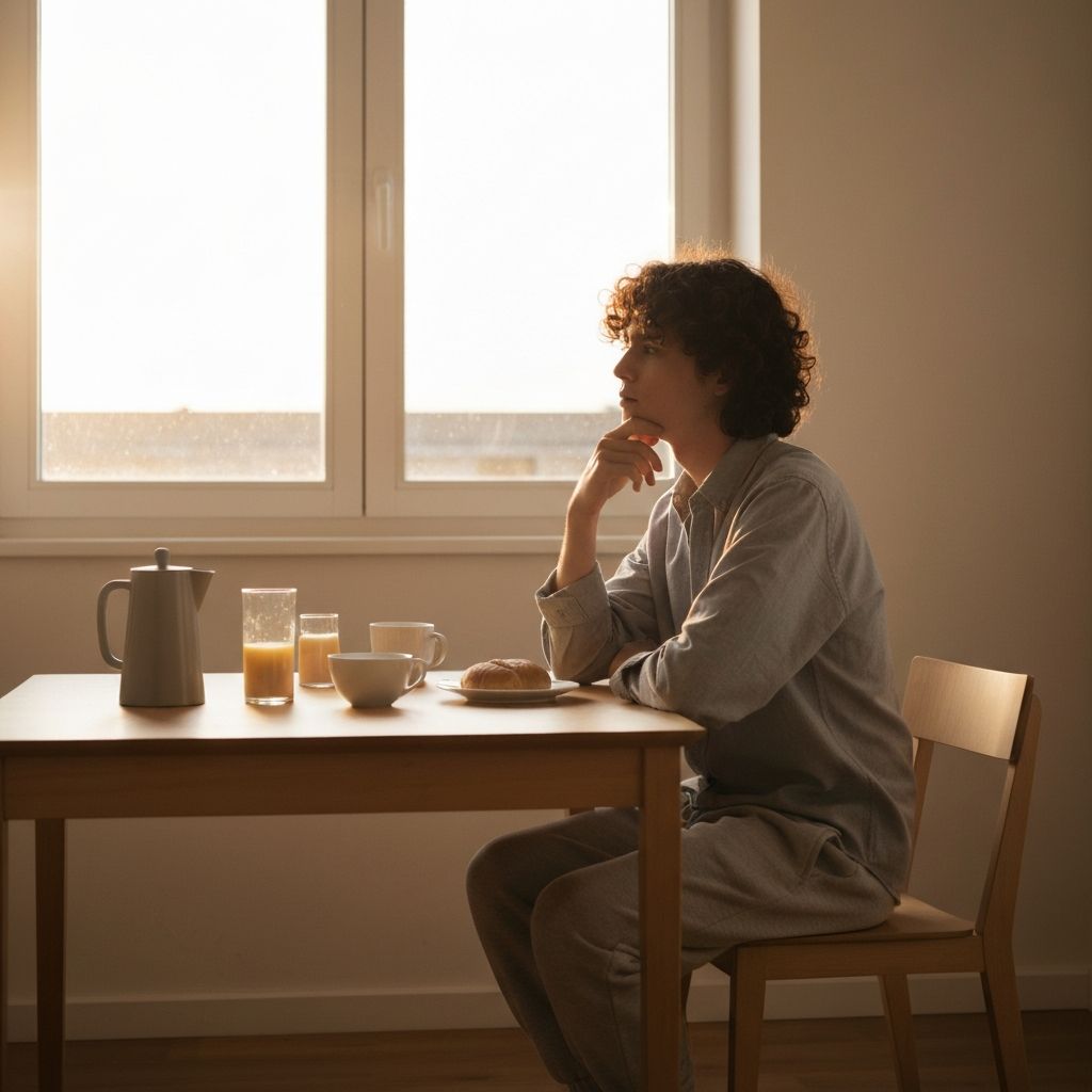 Person som överväger val vid frukostbord